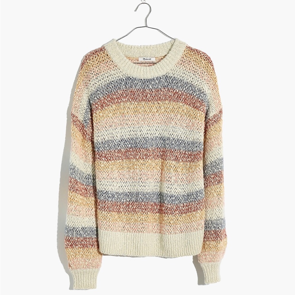Madewell Baez Pullover Sweater Stripe Marled Fog XS